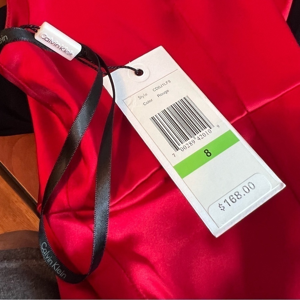 CALVIN KLEIN Cowl Neck Sophisticated And Sexy Satin Red CocktailDress NWT Sz 8 - Picture 6 of 9